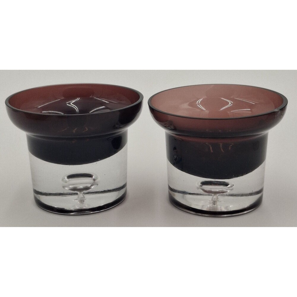 KROSNO POLAND Art Glass Amethyst Candle Holder VTG Hand Blown Bubble - Lot of 2